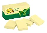 Post-it® Notes, Original Pad, 1-1/2 Inches x 2 Inches, Recycled, Canary Yellow, 12 Pads per Pack