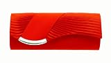 Medium Sized Hard Cased Satin Ribbed Clutch Bag with Long Chain