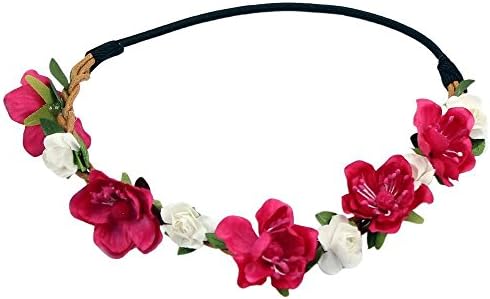 Colorlife Handmade Cherry Blossom Flower Garland Headdress Headpiece Hairpin for Wedding Photo Sandbeach (Hot Pink and White)