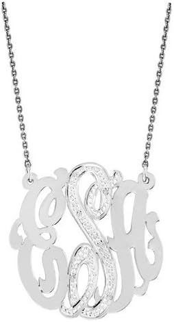 monogram Diamond Necklace Personalized 32mm Sterling Silver or Gold Plated Silver Large