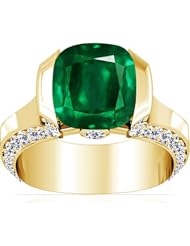 18K Yellow Gold Cushion Cut Emerald Fana Designer Ring