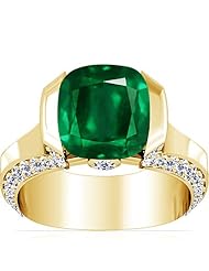 14K Yellow Gold Cushion Cut Emerald Fana Designer Ring