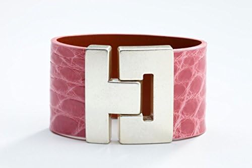 Odet Wide Handmade Luxury Alligator Leather Bracelet Pink Colored in Silver/Gold Buckle Finish for Women