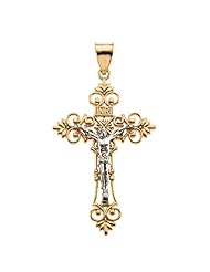 14K Two-Tone Gold Large Crucifix Pendant - 74.50x49.00mm -- LIFETIME WARRANTY