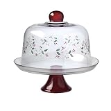 Pfaltzgraff Winterberry Etched and Hand-Painted Glass Pedestal Cake Plate