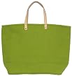 Cotton Colorful Kiwi Green Large Tote Bag with Leather Handle 22"Lx14.5"H