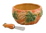 Cypress Home Harvest Blessing 5-Inch Ceramic Pumpkin Bowl and Spreader Set