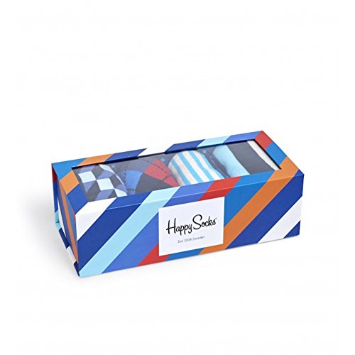 Happy Socks 4 Pack Box Set S (10-13, Stripe Black/Red/White)