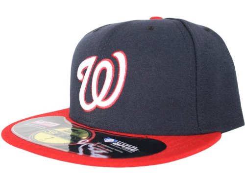 Washington Nationals MLB 59Fifty Fitted Cap by New Era (Navy-Red)(Size=7-5/8)