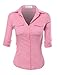FPT Womens Roll-Up Sleeve Button Down Shirt With Ribbed Sides (S-3XL)