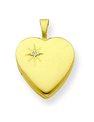 Sterling Silver Gold-Plated & Diamond 16mm Heart Locket. Carat Wt- 0.015ct