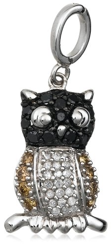 Sterling Silver Multi Color Diamond Owl Charm, (0.5 cttw)