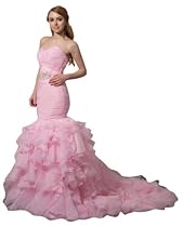 Hot Sale GEORGE DESIGN New Fashion Sweet Pink Mermaid Organza Wedding Gown Size 6 Pink