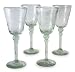 Etched wine glasses, 'Crystal Flowers' (set of 4)
