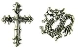 Silver Gents Set of 2 Earrings Dragon / Cross Stud Earrings