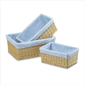 <b>3pc Blue/white Gingham Baskets</b>