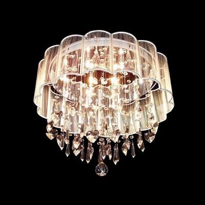mei Glamorous Flush Mount Ceiling Light Adorned with Beautiful Crystal Rainfall and Delicate Hand-forged Lampworking Shade