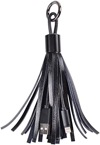 USB Leather Tassel Cable, Retorz 2.4A Portable Micro USB Cable with Leather Tassel, Lighting Charge Sync Cable for iPhone 6S 6 5S 5C 5 SE iPad Air iPod 5th gen and iPod nano 7th gen (Apple, Black)