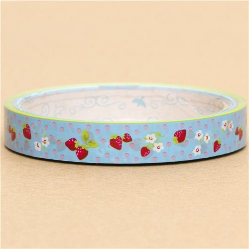 blue strawberry Scotch Deco Tape from Japan dots cute