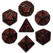 Q-Workshop Polyhedral 7-Die Set: Carved Elven Elvish Dice Set (Black with Red)