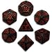 Q-Workshop Polyhedral 7-Die Set: Carved Elven Elvish Dice Set (Black with Red)