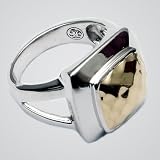 Women's Sterling Silver Faceted Gold Pillow Top Ring