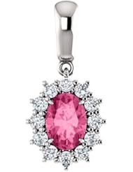 14K White Gold 7.00x5.00mm Oval Cut Pink Tourmaline and Diamond Pendant -- LIFETIME WARRANTY