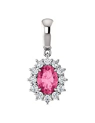 10K White Gold 7.00x5.00mm Oval Cut Pink Tourmaline and Diamond Pendant -- LIFETIME WARRANTY