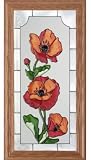 Review SCI  / Stained ART Glass POPPIES Poppy Flower WOOD FRAMED WINDOW Panel