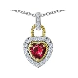 1.25 cttw 925 Two Tone Sterling Silver and Created Heart Shaped Ruby Pendant