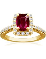 14K Yellow Gold Cushion Cut Ruby Ring With Sidestones
