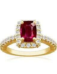 18K Yellow Gold Cushion Cut Ruby Ring With Sidestones