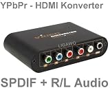 YPbPr HDMI Konverter – Cinch Component zu HDMI Konverter Adapter Wandler + SPDIF + Cinch rot/weiß Audio zu HDMI + Signalverstärkung + 1080p und HDCP