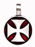Red Iron Cross 2 Sides Pewter Pendant Necklace