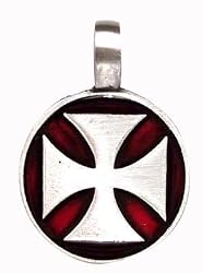 Red Iron Cross 2 Sides Pewter Pendant Necklace
