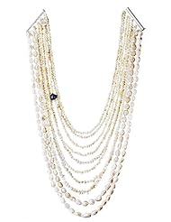 10 Strand Graduated Freshwater Cultured White Pearl Necklace - Bib Style - Sterling Silver Clasp