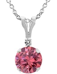 0.92 Ct Round Pink Diamond White Diamond 14K White Gold Pendant