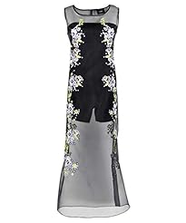 Tulle Floral Print Sleeveless Embroidered Shift Jumpsuit/Maxi Dress 