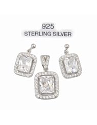 Elegant Sterling Silver Pendant and Earring Set with Clear CZ Stone