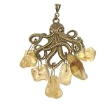 Amber Pendant 01 Animal Brass Octopus Yellow Dominican Gemstone Crystal 3.7