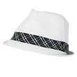 Plaid Band Summer Light Fedora Trilby Hat White Black M/L