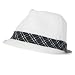 Plaid Band Summer Light Fedora Trilby Hat White Black M/L