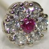 18g Straight 14K White Gold Flower Nostril Screw with CZ and Synthetic Red Gemstones