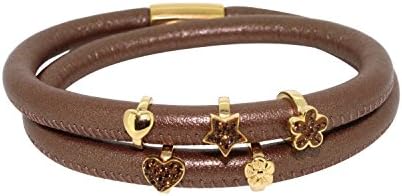 Link Up 2 Row Leather Cord Brown Charm Blet