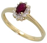 14k Gold Oval Cluster Ring, w/ 0.08 Carat Brilliant Cut Diamonds & 0.33 Carat Oval Cut Ruby Stone, 5/16 in. (8mm) wide
