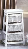 White Wicker 3-Basket Cabinet