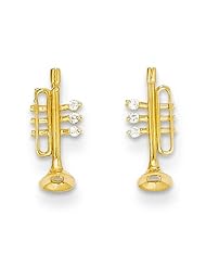 MadiK® Kids 14k Yellow Gold Polished Trumpet with Clear CZ Post Earrings
