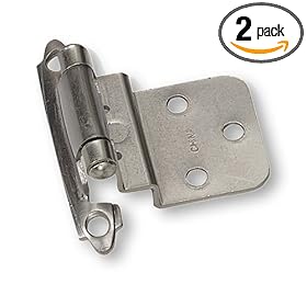 Laurey 28639 3/8-Inch Inset Face Mount Self-Closing Hinge, Satin Chrome, 2-Pack