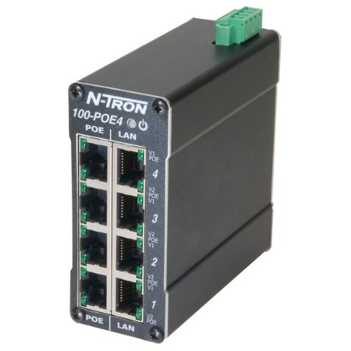 4 port 10/100BaseTX Industrial Ethernet PoE Midspan Power Injector, DIN-Rail