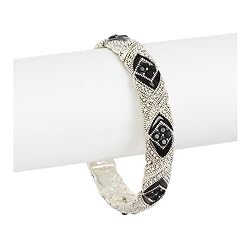 Silver Tone Diamond-Shape Black Crystal Stretch Bangle Bracelet Fashion Jewelry